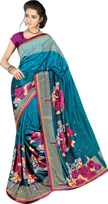 Khoobee Self Design, Printed Fashion Silk Saree(Blue, Multicolor)