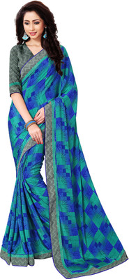 Jiya Self Design, Printed Fashion Crepe Saree(Blue)