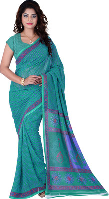 Jiya Self Design, Printed Fashion Georgette Saree(Green, Purple)