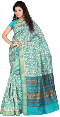 Roopkala Silks Printed Fashion Art Silk Saree(Beige), Cream