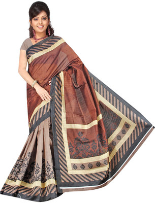 Khoobee Self Design Fashion Silk Saree(Brown)