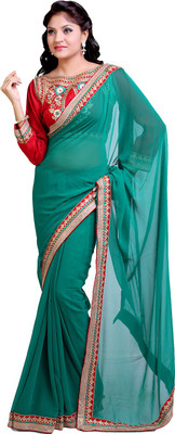 Ishin Embellished Fashion Georgette Saree(Green), Rama green