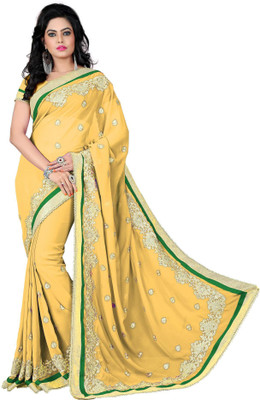 Vishakha Fashion Embroidered Fashion Georgette Saree(Beige)