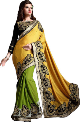 Aasvaa Embroidered Fashion Jacquard Saree(Yellow)