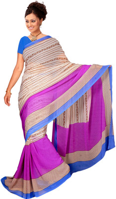 Khoobee Self Design, Printed Fashion Georgette Saree(Beige, Pink), Cream;pink