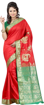 Anushree Saree Self Design Fashion Handloom Banarasi Silk Saree(Multicolor), Red