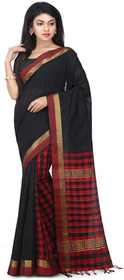 Devi Handlooms Woven Mangalagiri Handloom Cotton Saree(Black)