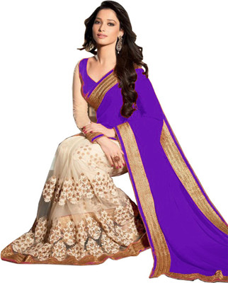 SareeBazaar Embroidered Bollywood Georgette, Net Saree(Purple)