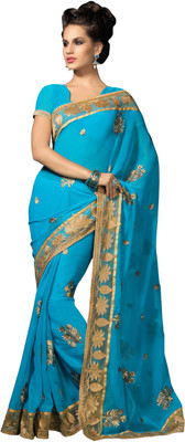Parisha Embroidered Fashion Georgette Saree(Pack of 2, Light Blue), Sky blue