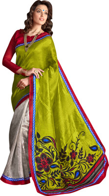 Khushali Self Design, Printed Fashion Art Silk Saree(Grey, Grey;red