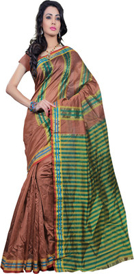 Sanju Sarees Plain Fashion Art Silk Saree(Brown)
