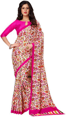 Shree Vardhman Printed Bollywood Art Silk Saree(Multicolor), Pink;off white
