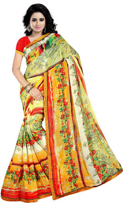 Party Wear Dresses Printed Fashion Chiffon Saree(Yellow)