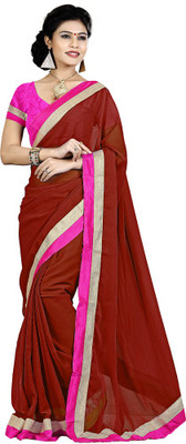 Party Wear Dresses Solid Fashion Chiffon Saree(Maroon)
