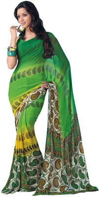 Indian Wear Online Printed Fashion Pure Chiffon Saree(Multicolor)