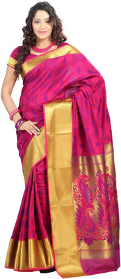 Varkala Silk Sarees Woven Kanjivaram Jacquard Saree(Pink)