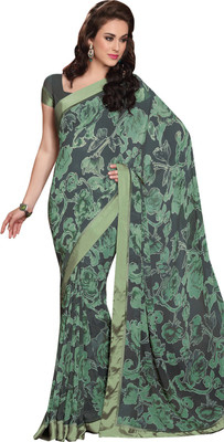 Vishal Floral Print Fashion Georgette Saree(Green)