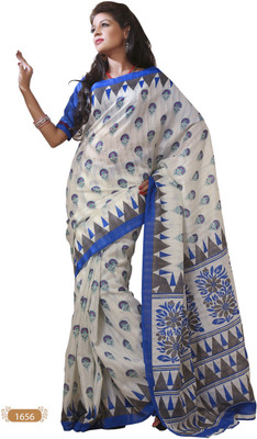 Hi-Choice Printed Daily Wear Art Silk Saree(White, Blue, Grey)