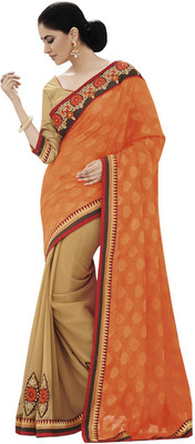 Desi Butik Self Design Fashion Jacquard Saree(Orange)