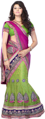 JTInternational Self Design Fashion Georgette Saree(Green)