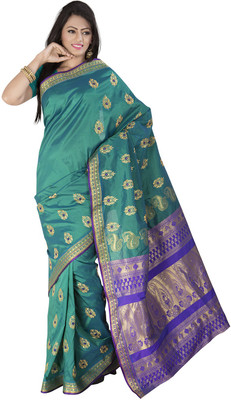 Ishin Self Design Fashion Cotton Saree(Green)