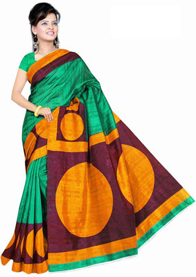 Jiya Self Design, Printed Fashion Silk Saree(Green, Maroon, Orange), Green;maroo;orange
