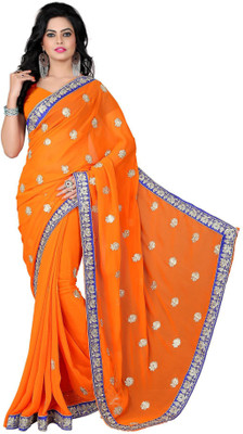 Vishakha Fashion Embroidered Fashion Georgette Saree(Orange)