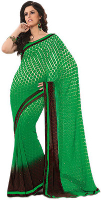 Indian Wear Online Printed Fashion Pure Chiffon Saree(Green)