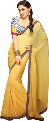 Vishal Solid Fashion Chiffon Saree(Yellow)