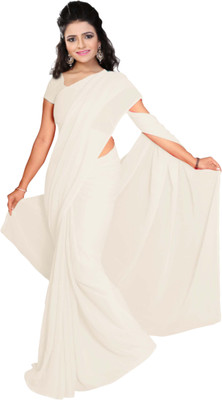 Vardan Prints Plain Bollywood Chiffon Saree(White)