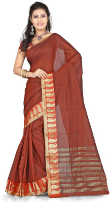 It's Banii Woven Banarasi Cotton Saree(Brown)