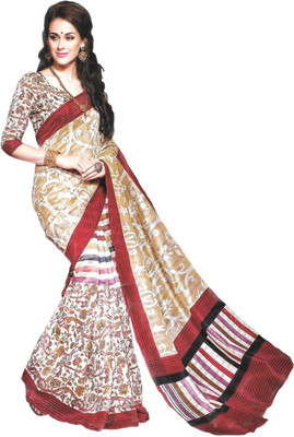 Banjaraindia Woven Fashion Handloom Art Silk Saree(Multicolor), Cream