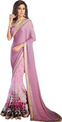 Ishin Printed Fashion Synthetic Georgette Saree(Purple)