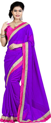 Indian Wear Online Solid Fashion Chiffon Saree(Purple)