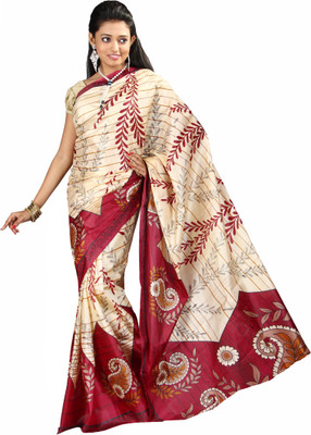 Anushree Saree Printed Fashion Silk Saree(Multicolor), Maroon