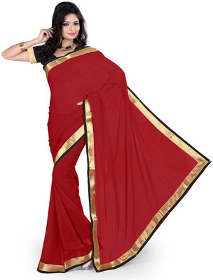 Party Wear Dresses Solid Fashion Georgette Saree(Brown)