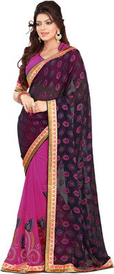 Manthan Embroidered Daily Wear Georgette Saree(Pink, Black)