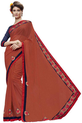Desi Butik Self Design Fashion Georgette Saree(Orange)