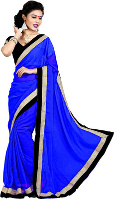 Party Wear Dresses Plain Fashion Chiffon Saree(Blue)