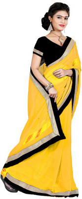Indian Wear Online Solid Fashion Chiffon Saree(Yellow)