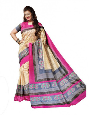 Sunaina Printed Bhagalpuri Cotton Linen Blend Saree(Multicolor)