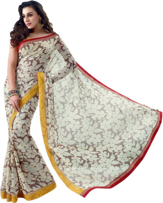 Vishal Printed Fashion Chiffon Saree(Multicolor), Off white