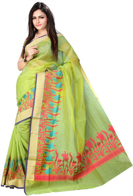 Asavari Self Design Banarasi Cotton Saree(Light Green), Pistachio