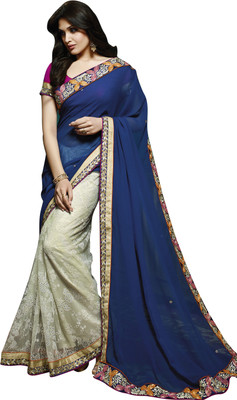 Khoobee Self Design, Embroidered, Embellished Fashion Net, Georgette Saree(Dark Blue, White)
Khoobee Self Design, Embroidered, Embellished Fashion Net, Georgette Saree(Dark Blue, White)