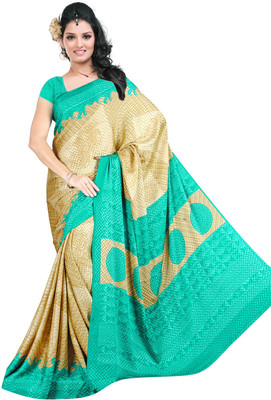Khoobee Printed Fashion Crepe Saree(Brown, Green)