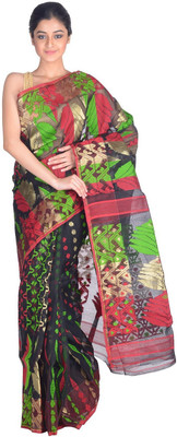 RLBFashion Self Design Jamdani Handloom Cotton, Art Silk Saree(Black)