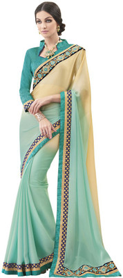 Desi Butik Embroidered Fashion Satin, Chiffon Saree(Multicolor)