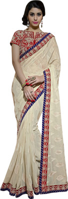 Parisha Embroidered Fashion Georgette, Jacquard Saree(Beige)