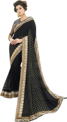 Brijraj Embellished Fashion Net Saree(Black)