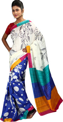 Anushree Saree Printed Fashion Silk Saree(Multicolor), White-green